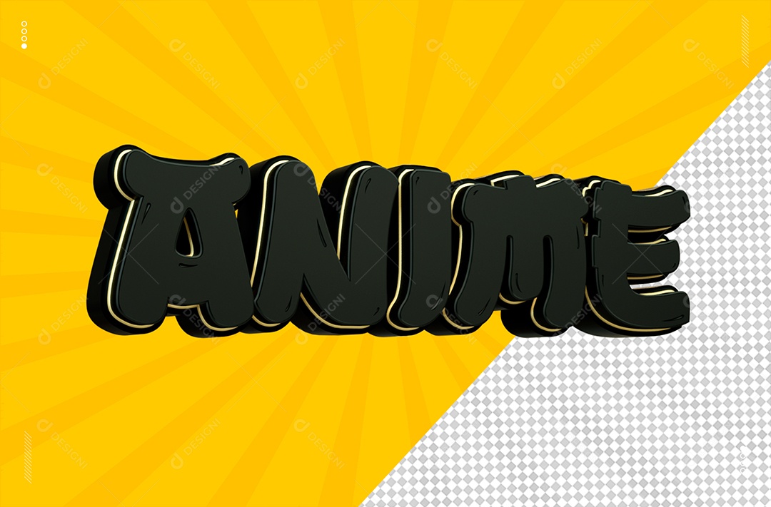 Texto 3D Anime Preto Para Composição PSD