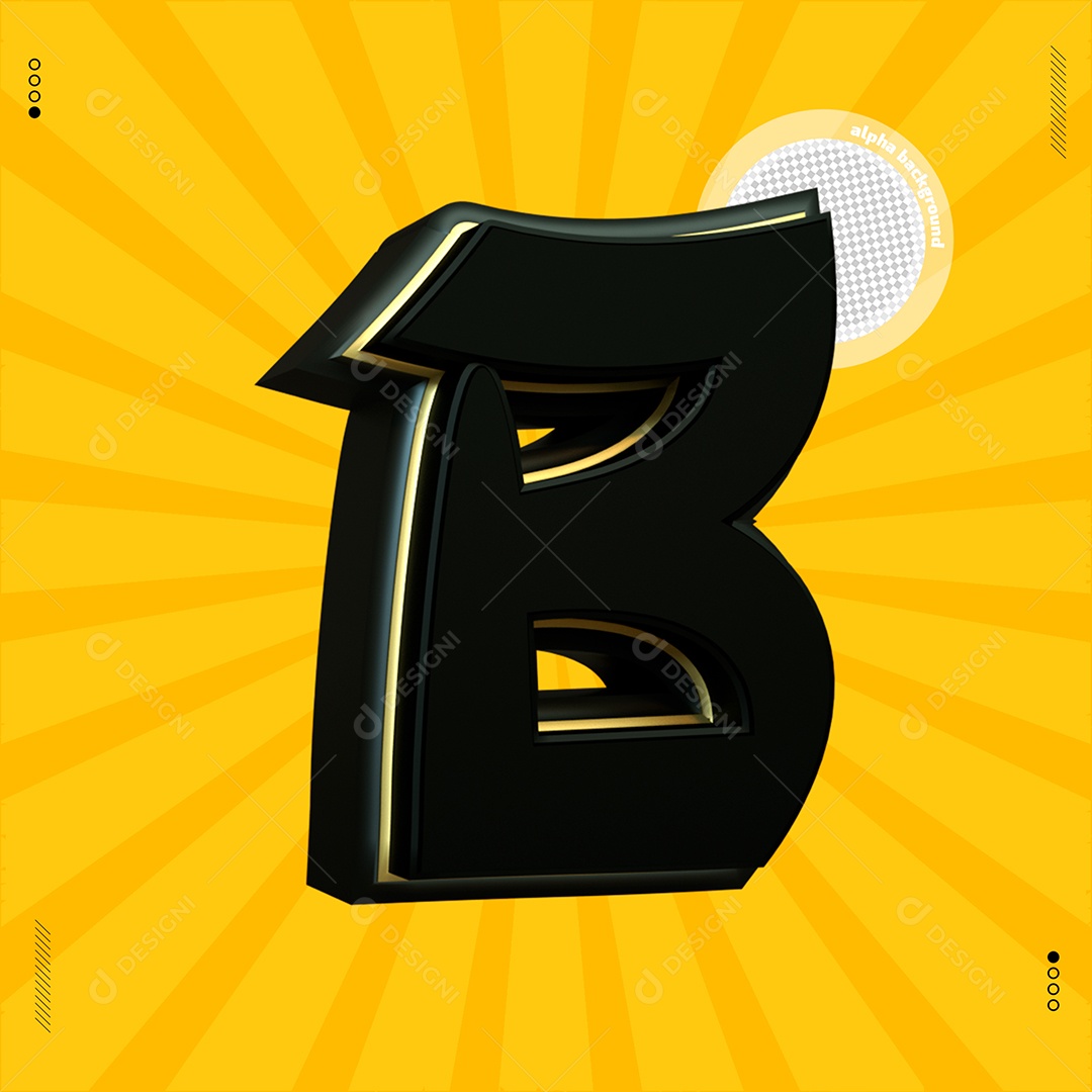 Elemento 3D Letra B Preta Para Composição PSD