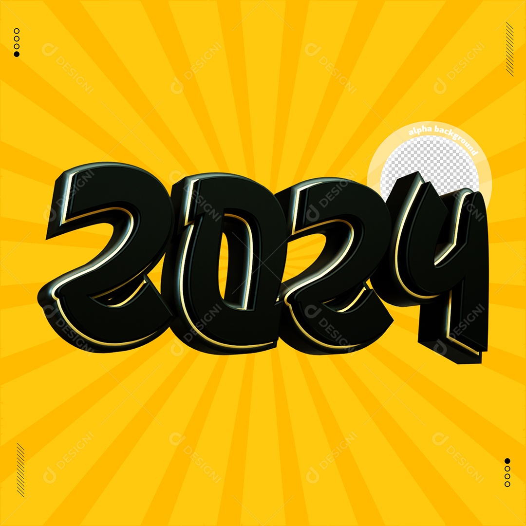 Número 3D 2024 Preto Para Composição PSD