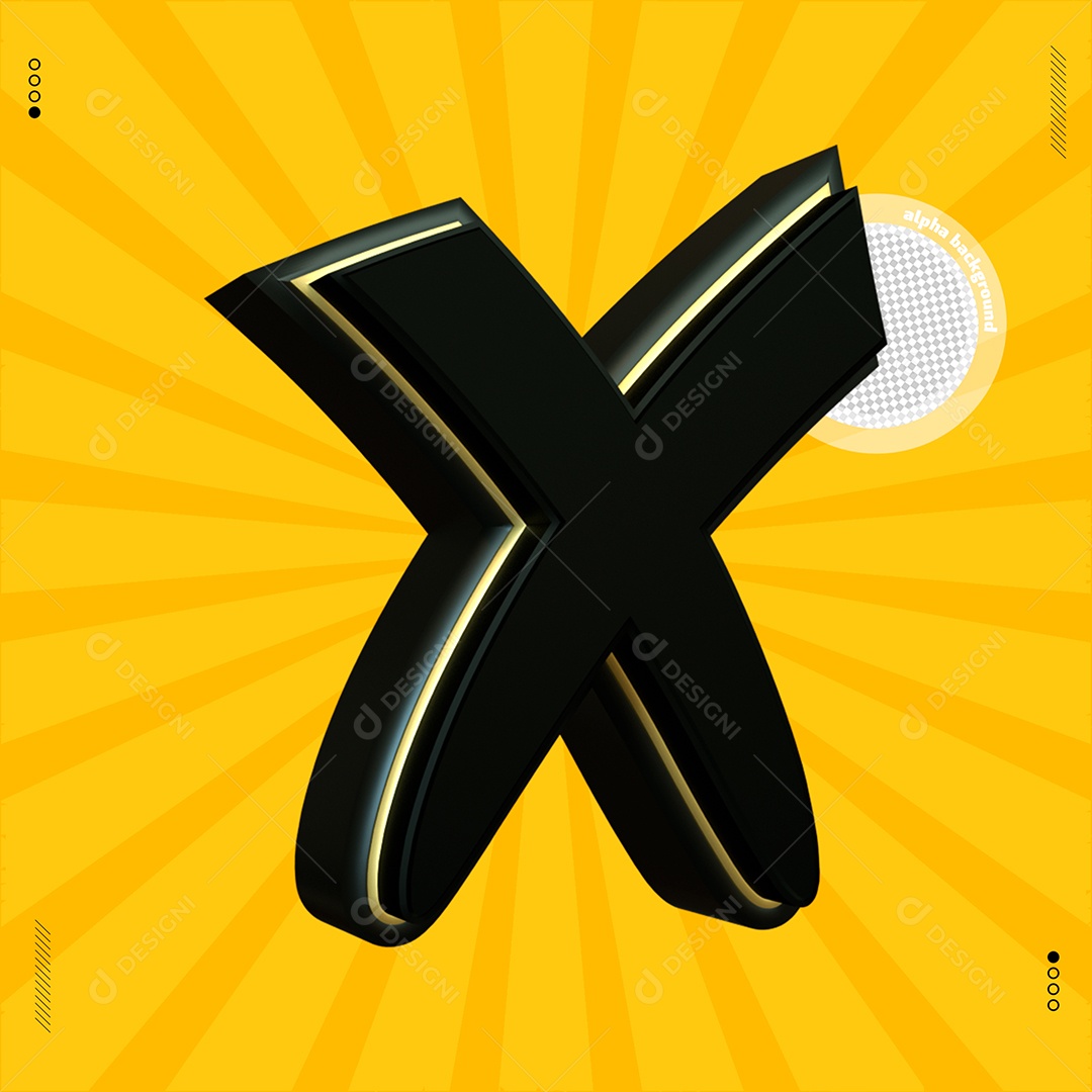 Elemento 3D Letra X Preta Para Composição PSD