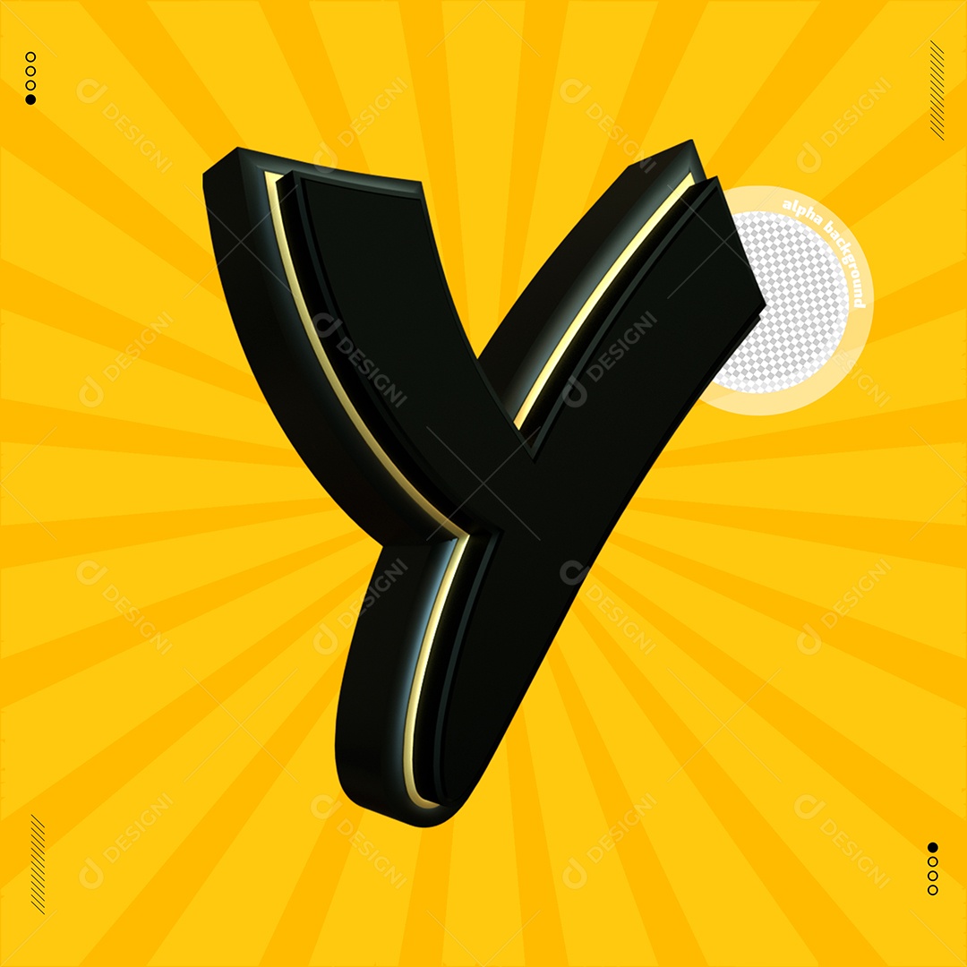 Elemento 3D Letra Y Preta Para Composição PSD