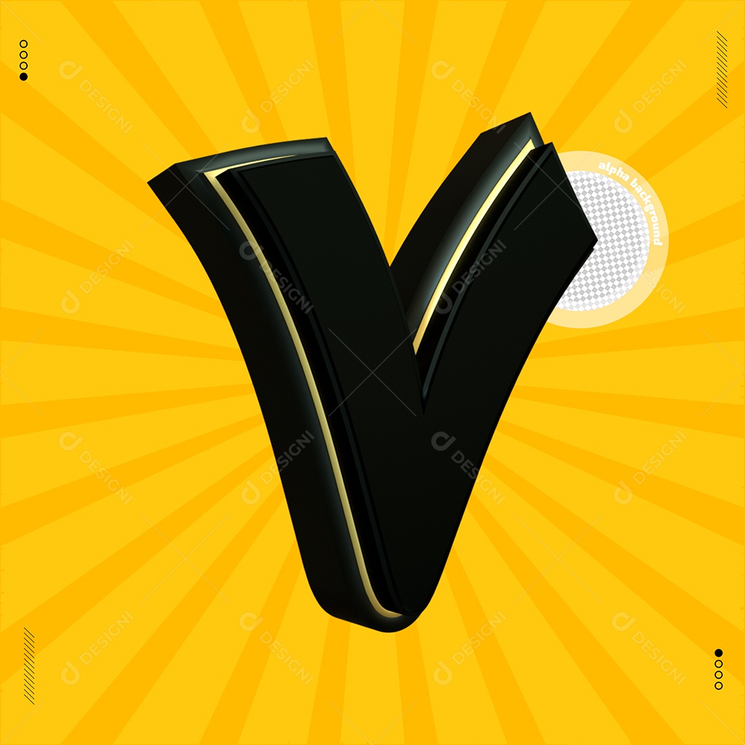 Elemento 3D Letra V Preta Para Composição PSD