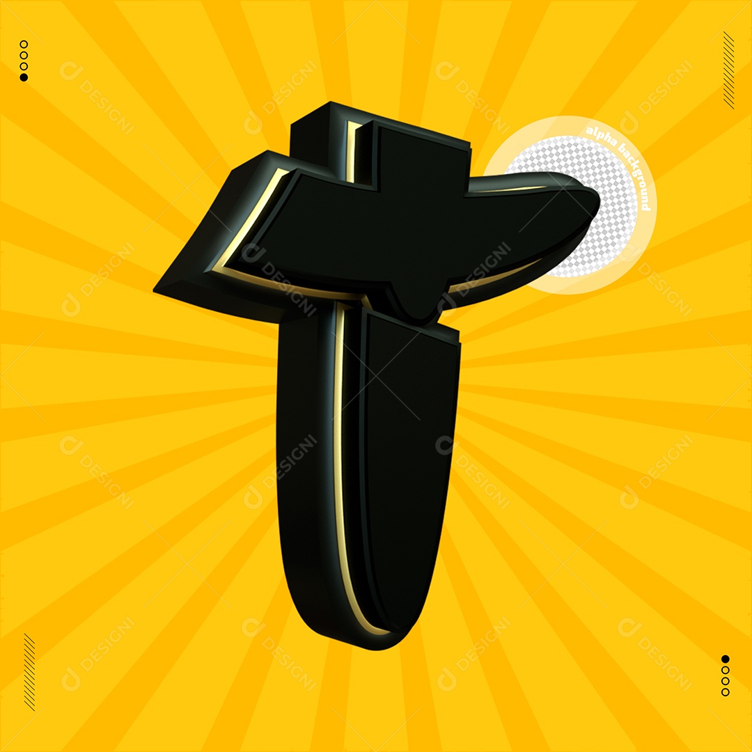 Elemento 3D Letra T Preta Para Composição PSD