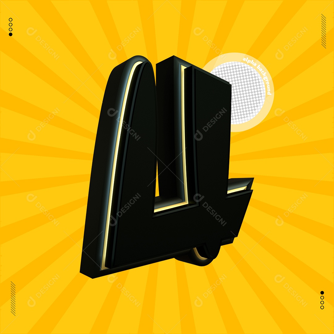 Elemento 3D Letra U Preta Para Composição PSD