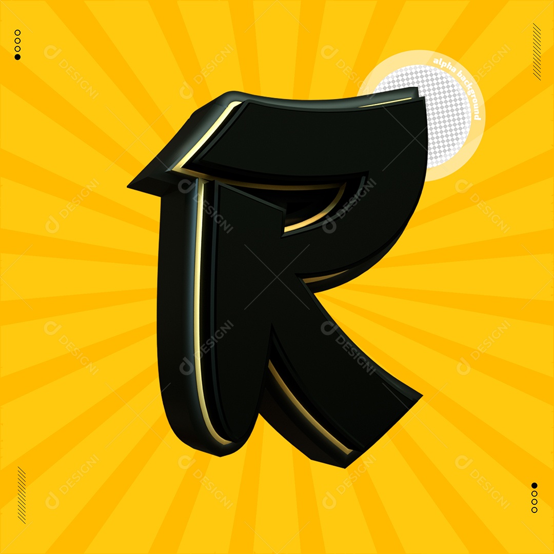 Elemento 3D Letra R Preta Para Composição PSD