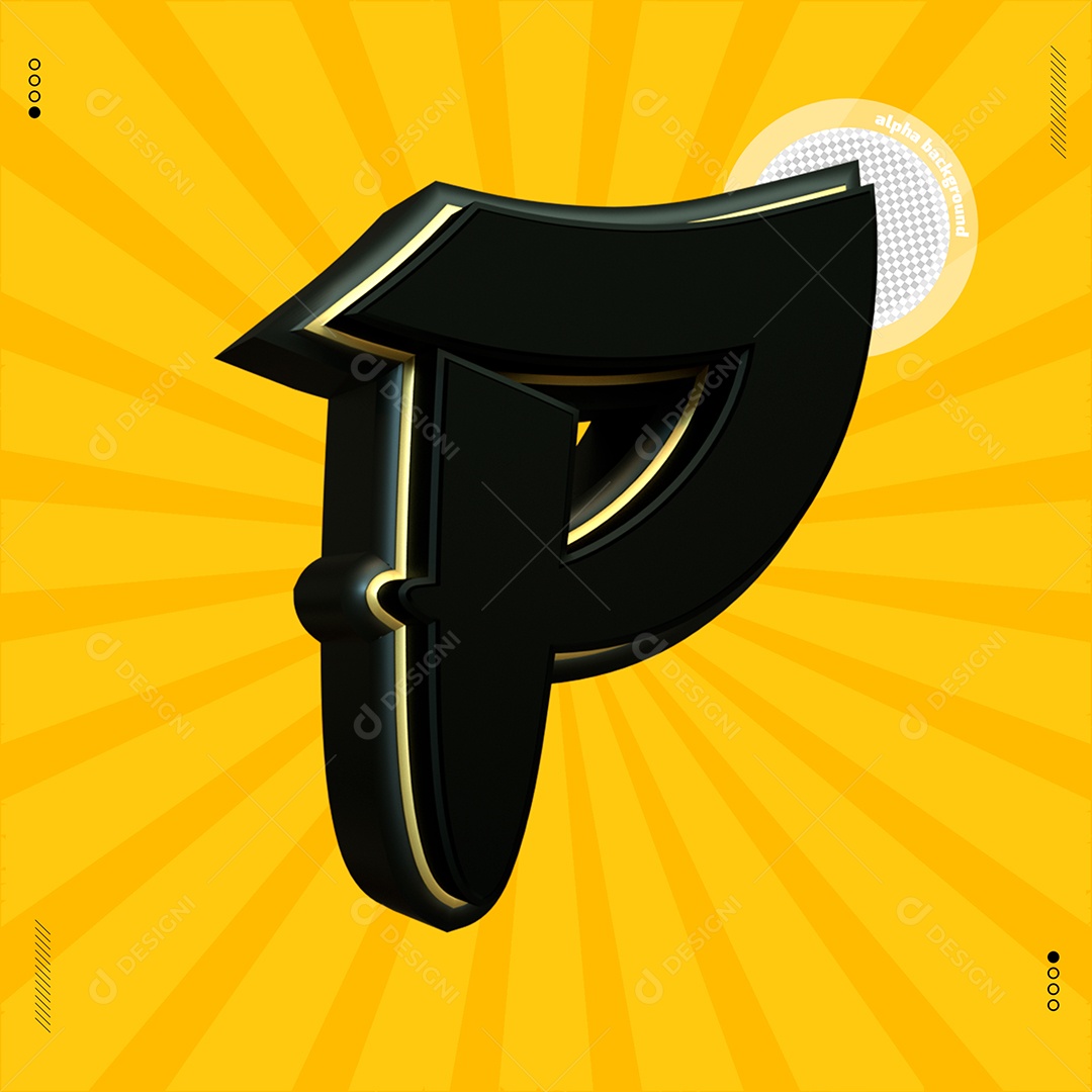 Elemento 3D Letra P Preta Para Composição PSD