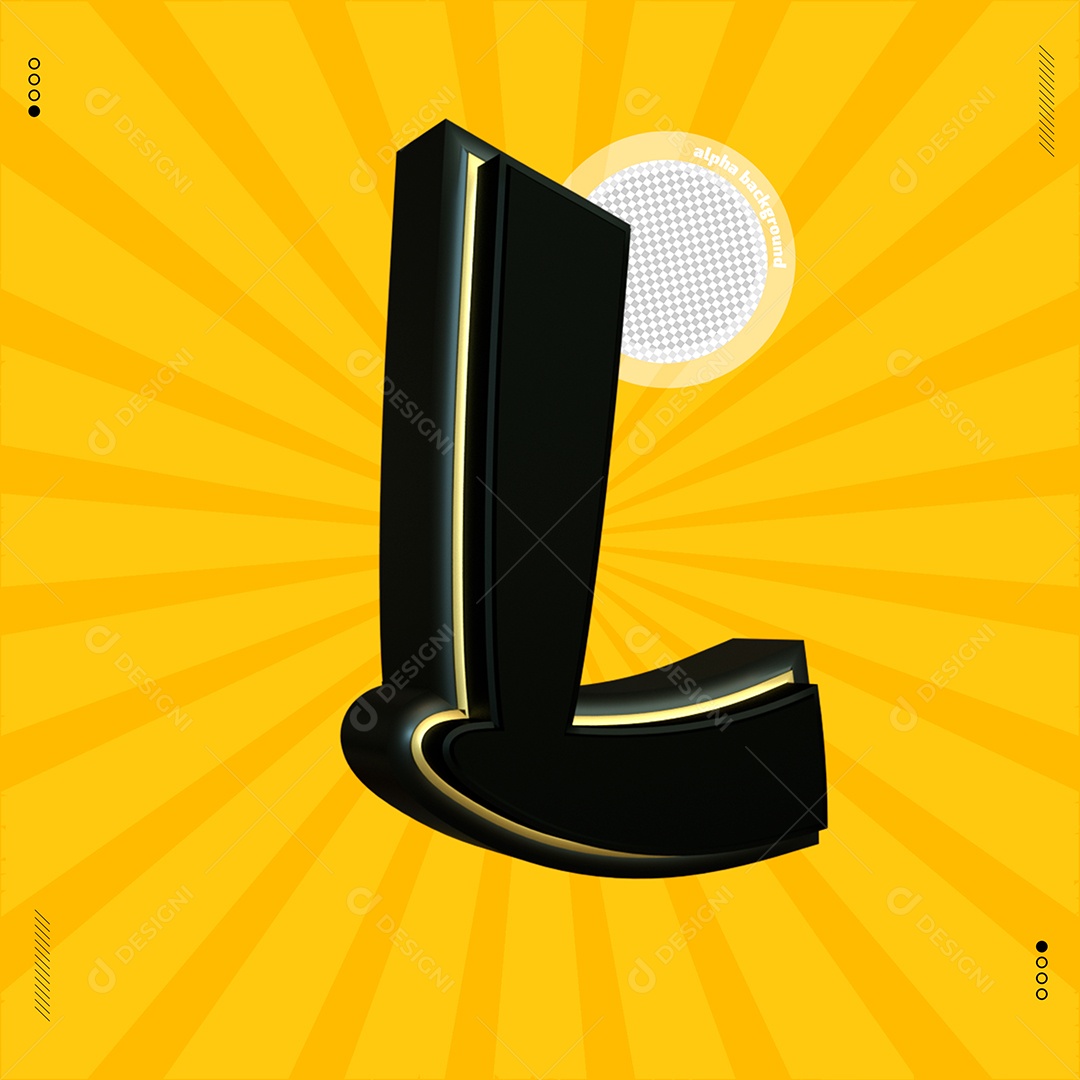 Elemento 3D Letra L Preta Para Composição PSD