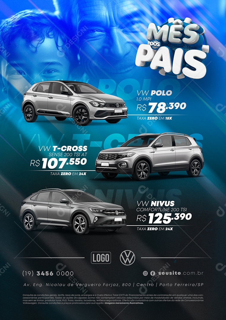 Social Media Mês Dos Pais Anúncio Publicitário Concessionária Volkswagen PSD Editável