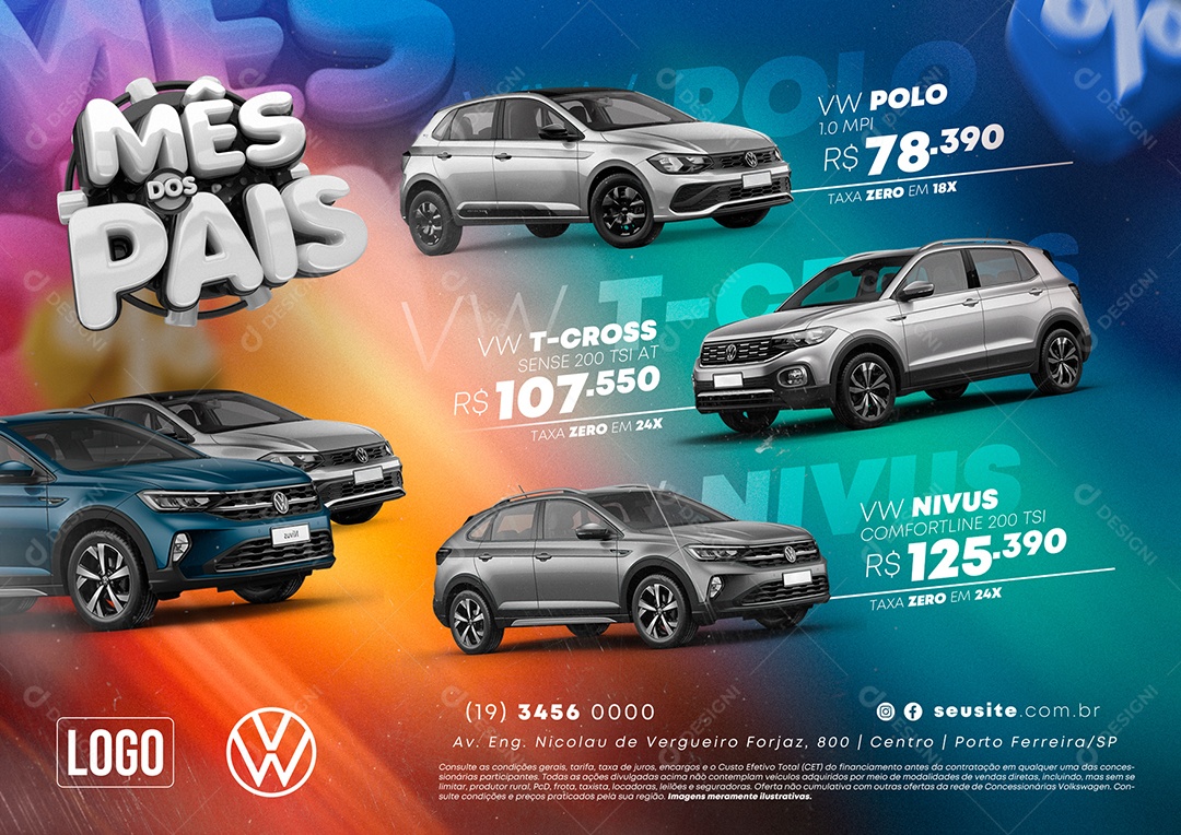 Banner Anúncio Publicitário Concessionária Volkswagen Mês Dos Pais Social Media PSD Editável