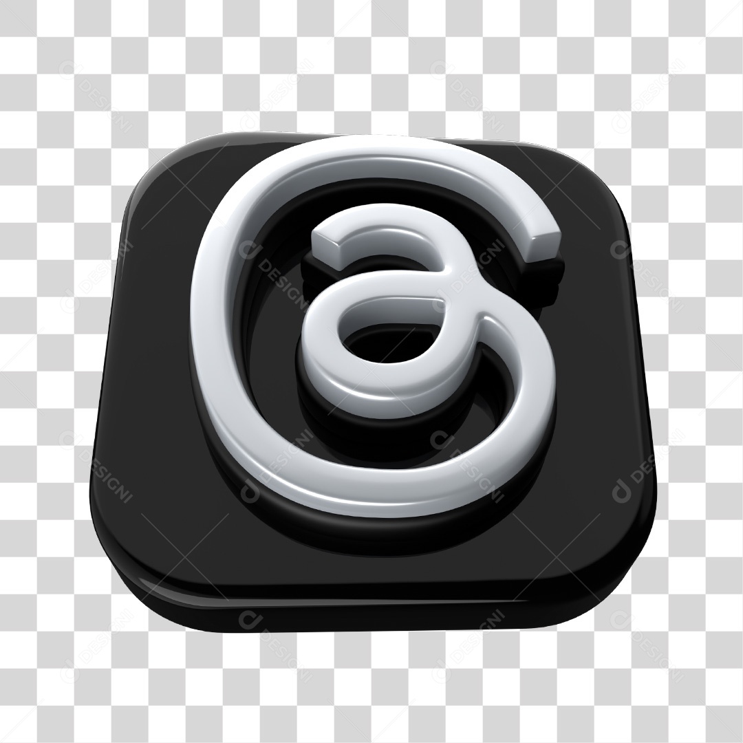 Botão De Ícone De Rede Social Threads Elemento 3D Preto PNG Transparente