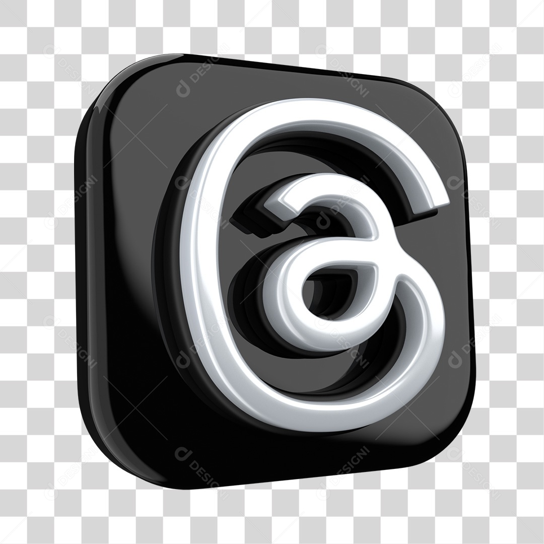Botão De Ícone De Rede Social Threads Elemento 3D Preto Para Composição PNG Transparente
