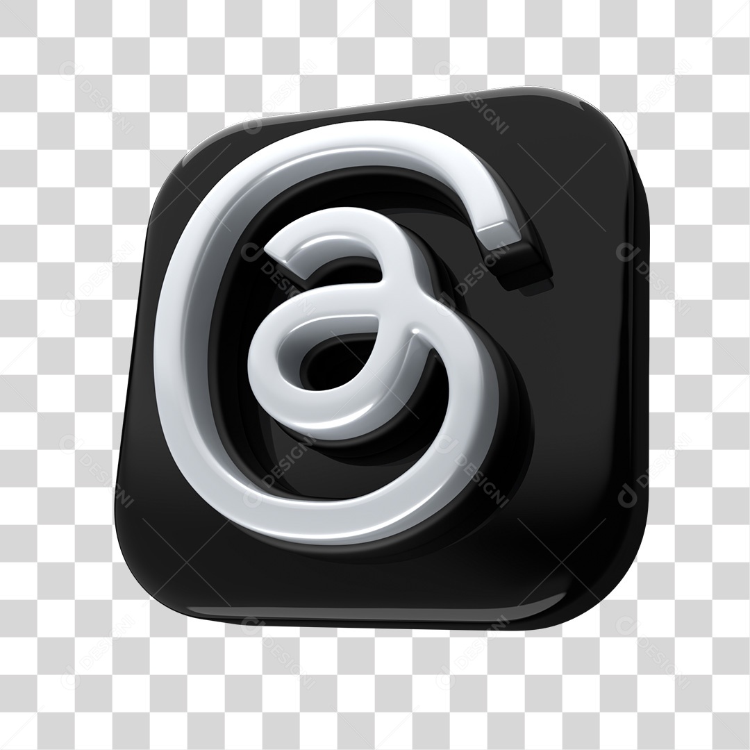 Botão De Ícone De Rede Social Threads Elemento 3D Preto PNG Transparente