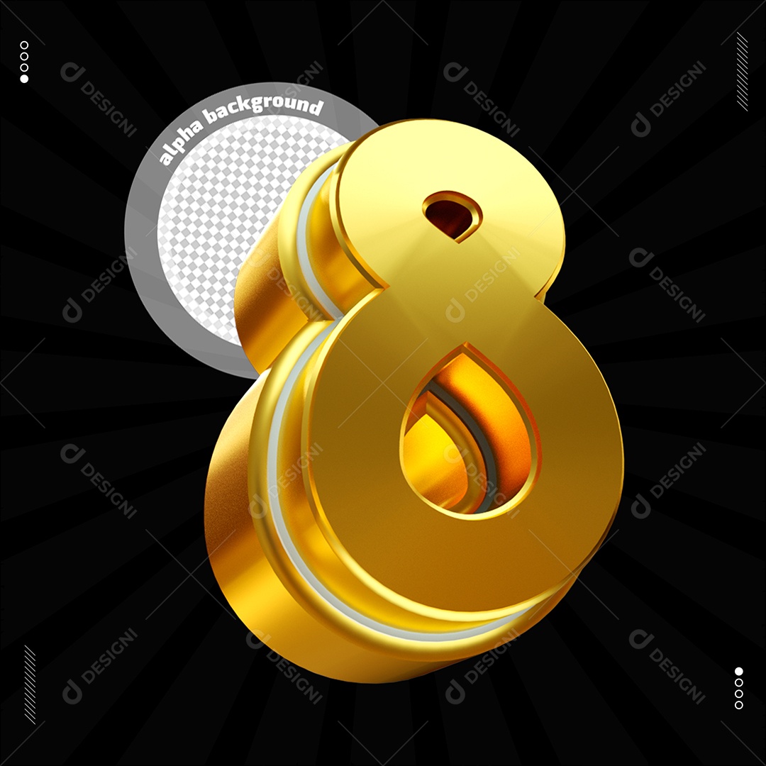 Número 3D 8 Dourado Para Composição PSD