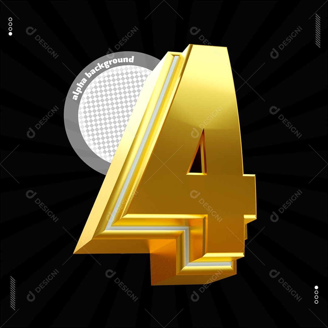 Número 3D 4 Dourado Para Composição PSD