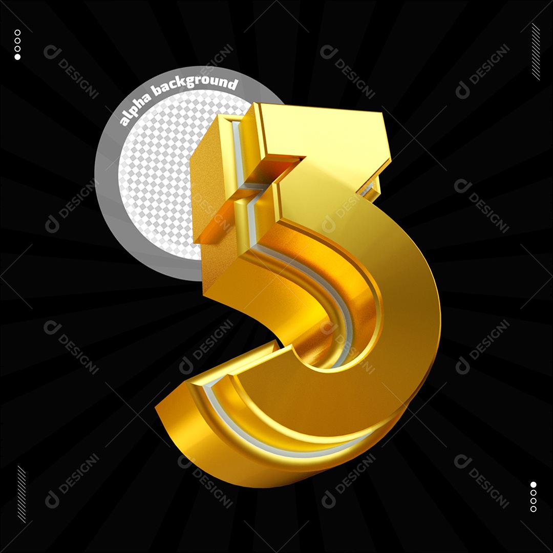 Número 3D 3 Dourado Para Composição PSD