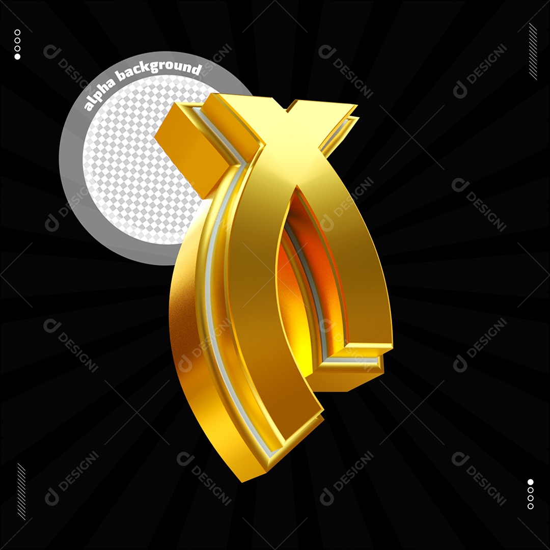 Elemento 3D Letra X Dourado Para Composição PSD