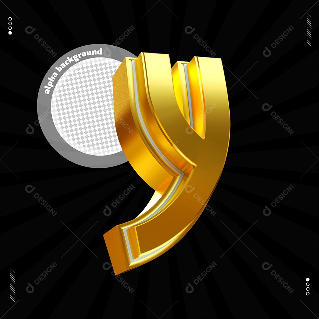 Elemento 3D Letra Y Dourado Para Composição PSD