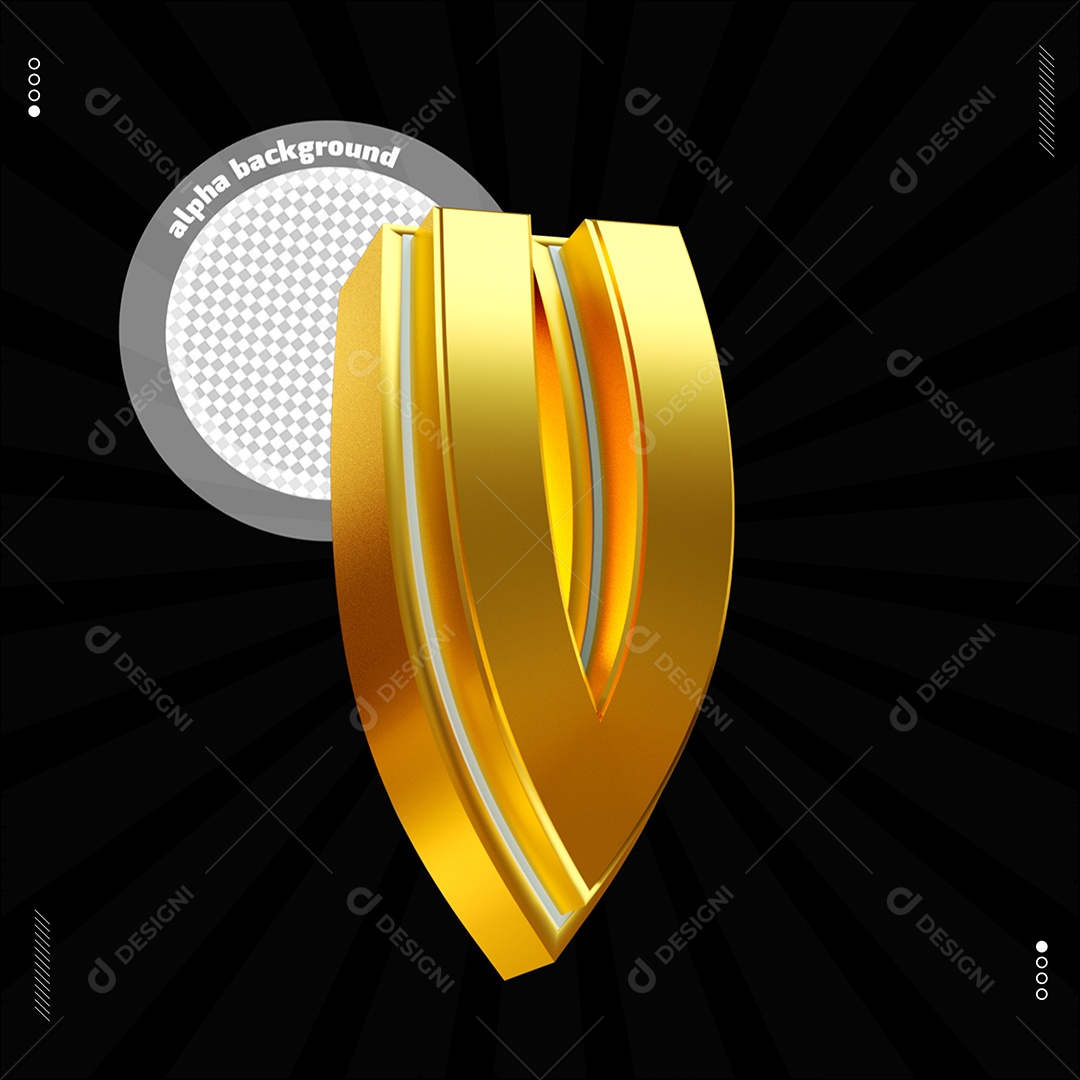 Elemento 3D Letra V Dourado Para Composição PSD