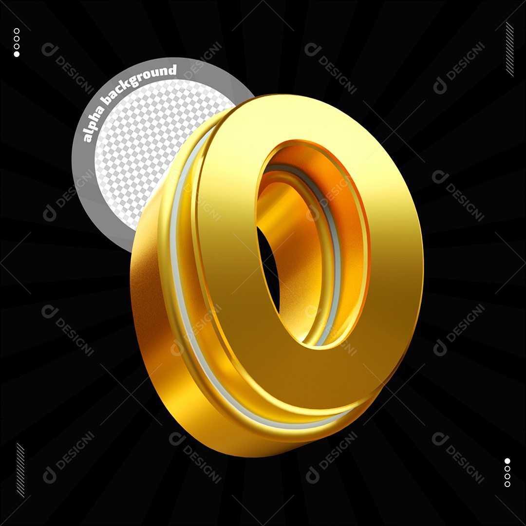 Elemento 3D Letra O Dourado Para Composição PSD