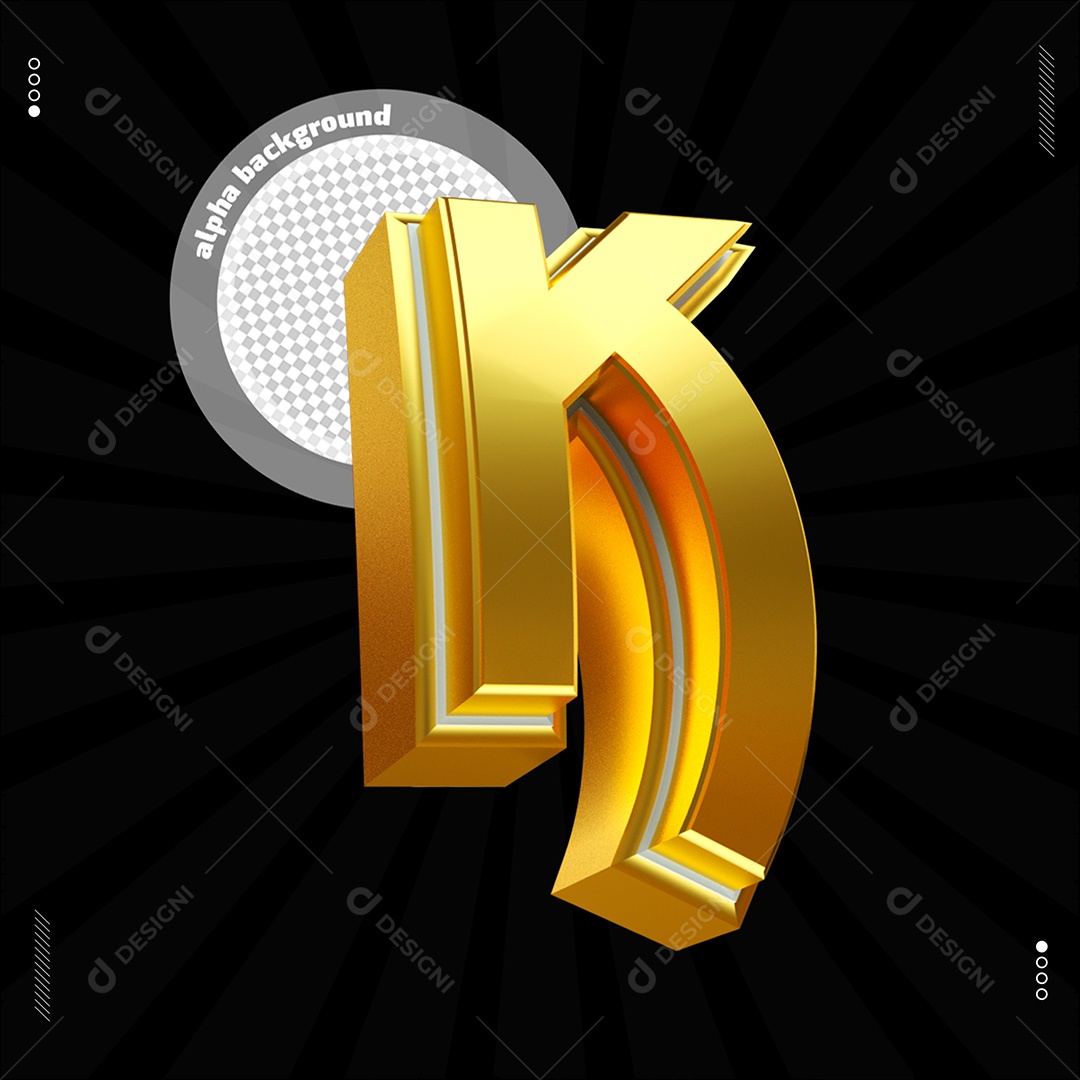 Elemento 3D Letra K Dourado Para Composição PSD