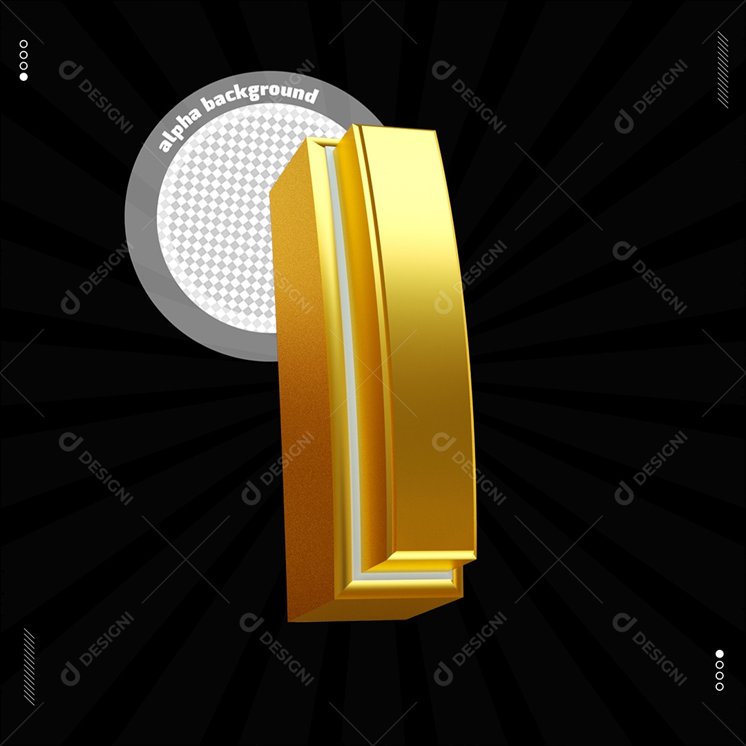 Elemento 3D Letra I Dourado Para Composição PSD