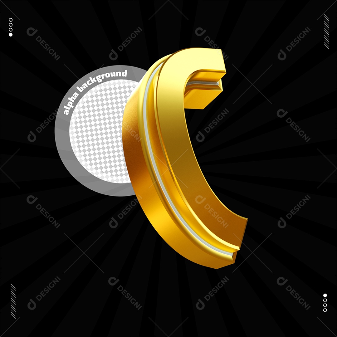 Elemento 3D Letra C Dourado Para Composição PSD