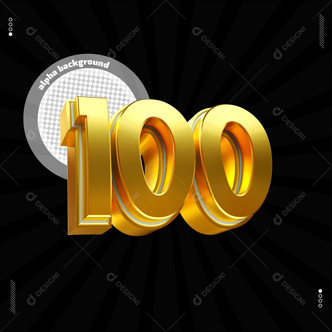 Número 3D 100 Dourado Para Composição PSD
