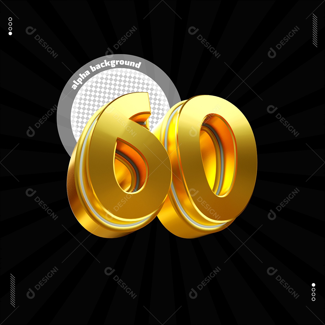 Número 3D 60 Dourado Para Composição PSD