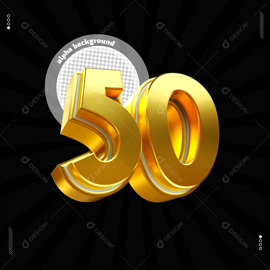 Golden 3D Number 50 For PSD Composition