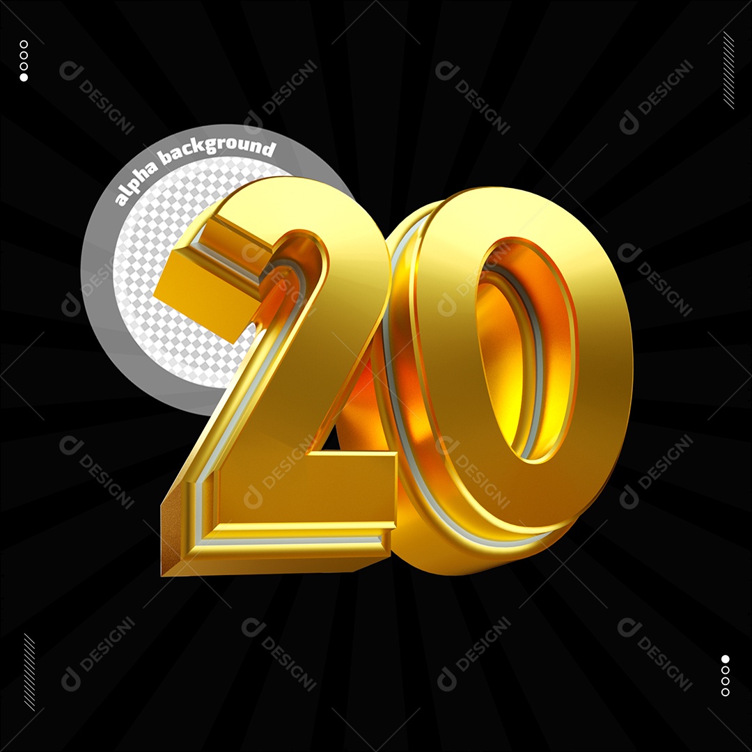Número 3D 20 Dourado Para Composição PSD