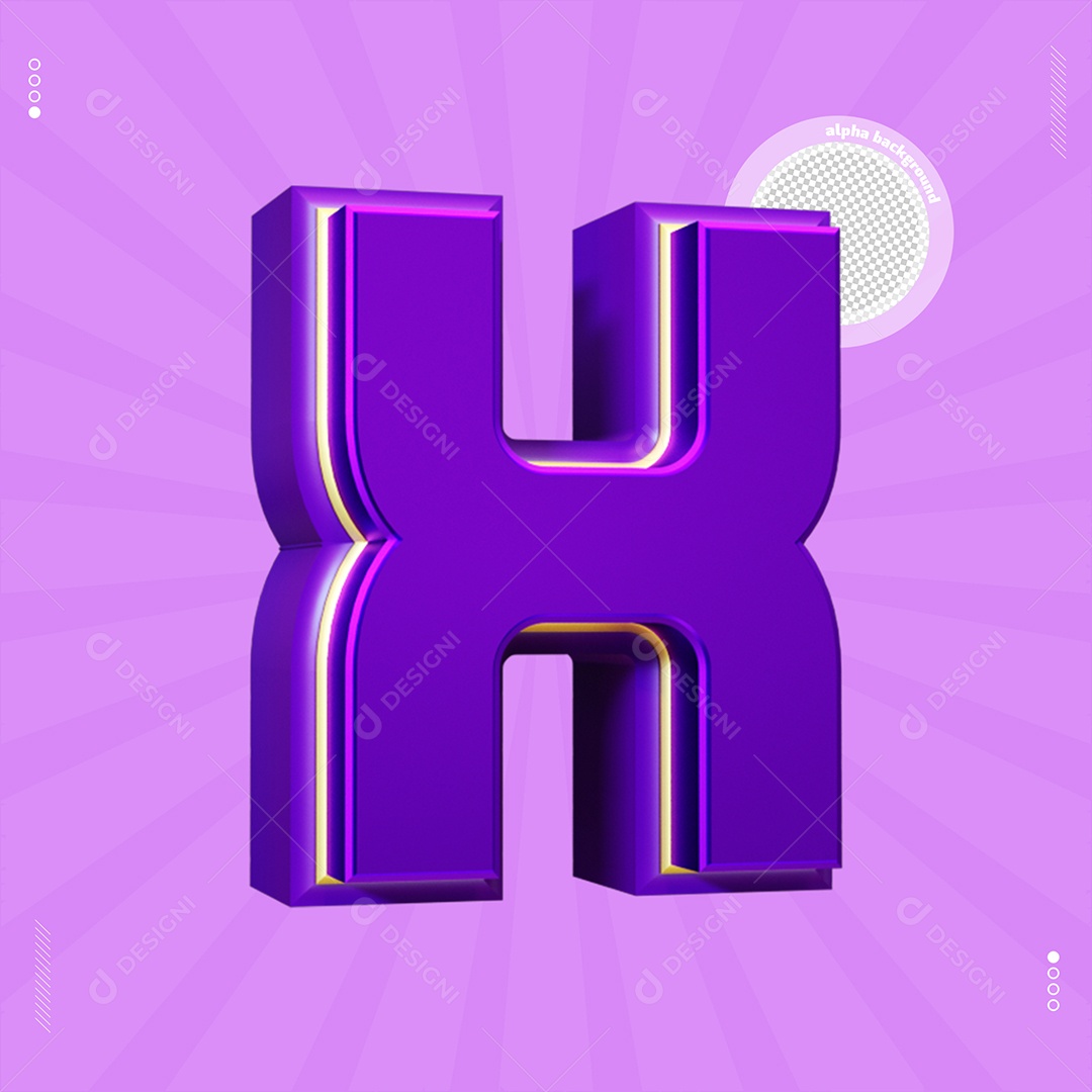 Elemento 3D Letra X Roxo Para Composição PSD