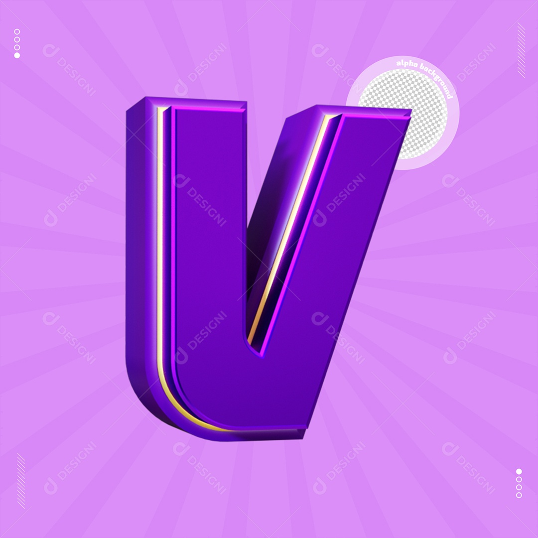 Elemento 3D Letra V Roxo Para Composição PSD