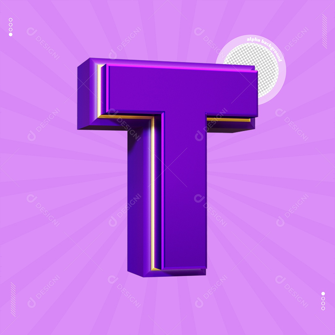 Elemento 3D Letra T Roxo Para Composição PSD