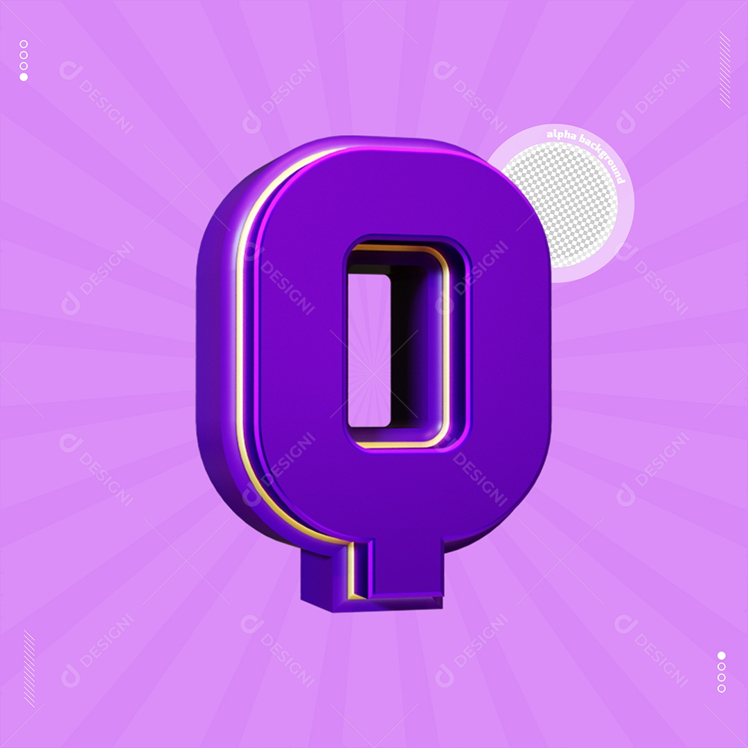 Elemento 3D Letra Q Roxo Para Composição PSD