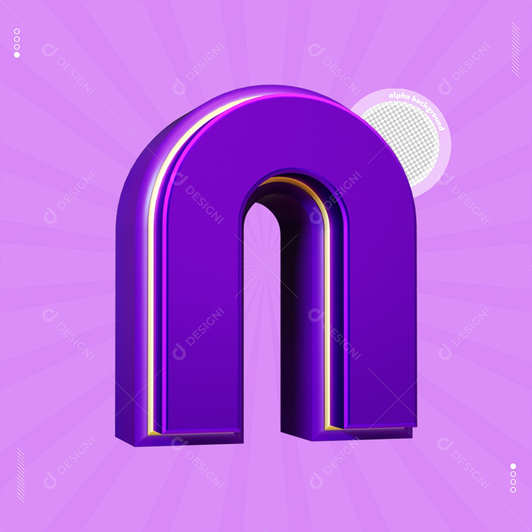 Elemento 3D Letra N Roxo Para Composição PSD