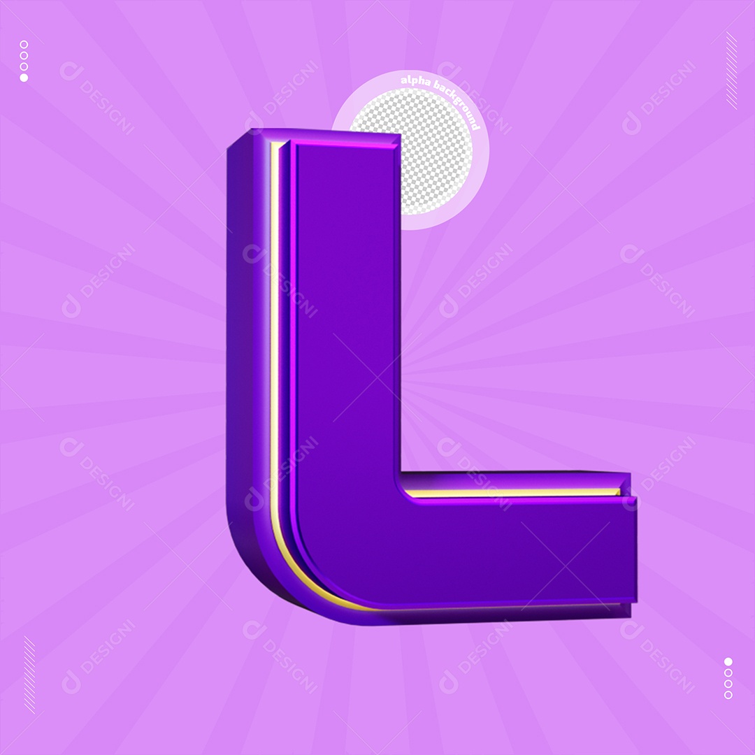 Elemento 3D Letra L Roxo Para Composição PSD