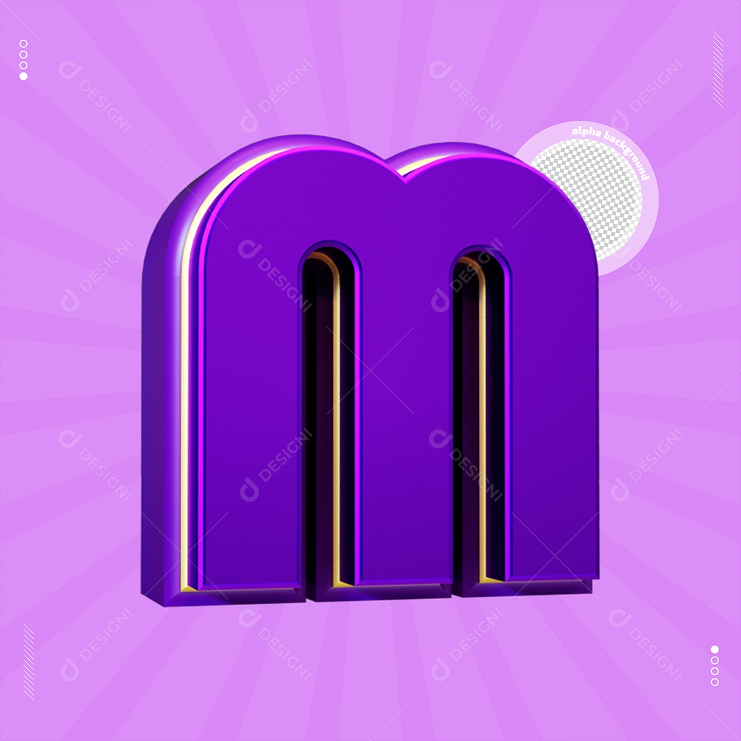 Elemento 3D Letra M Roxo Para Composição PSD