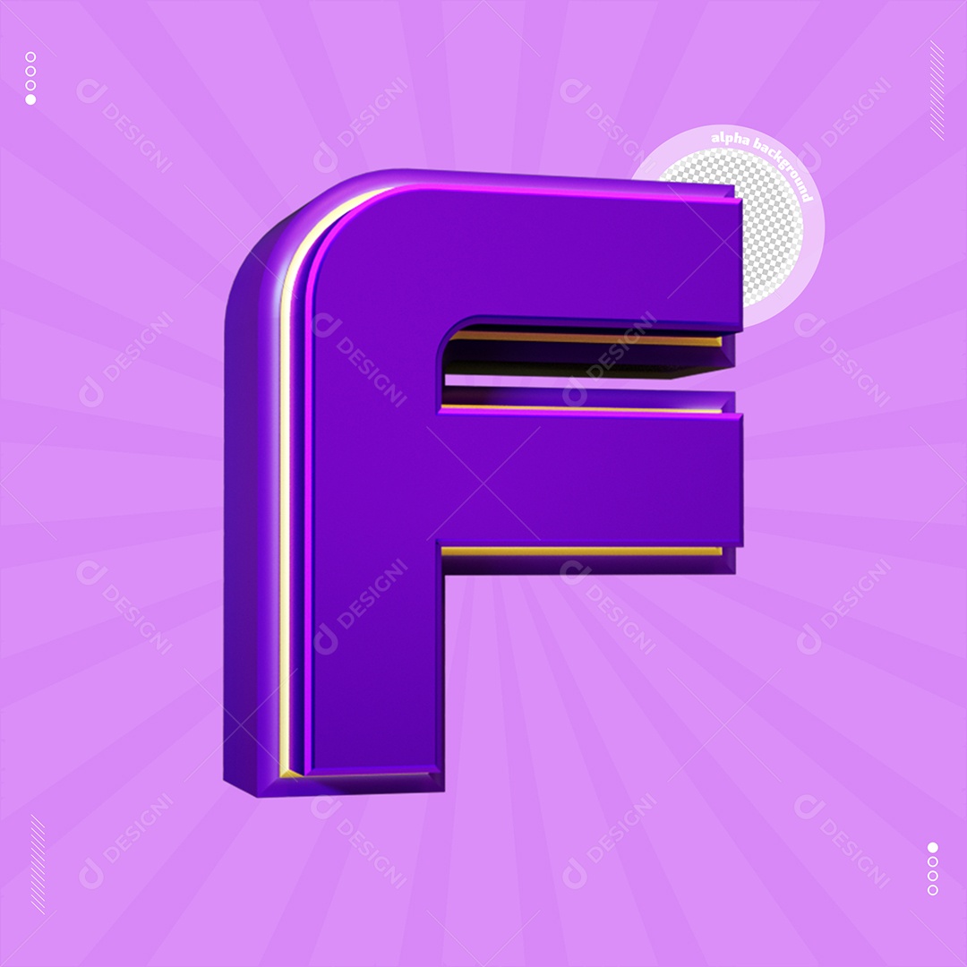 Elemento 3D Letra F Roxo Para Composição PSD