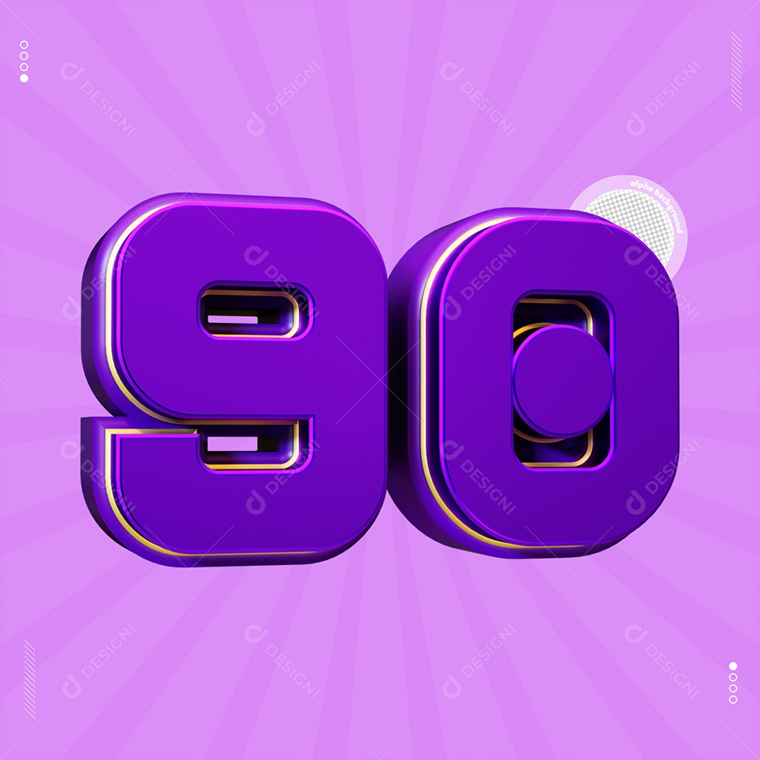Número 3D 90 Roxo Para Composição PSD