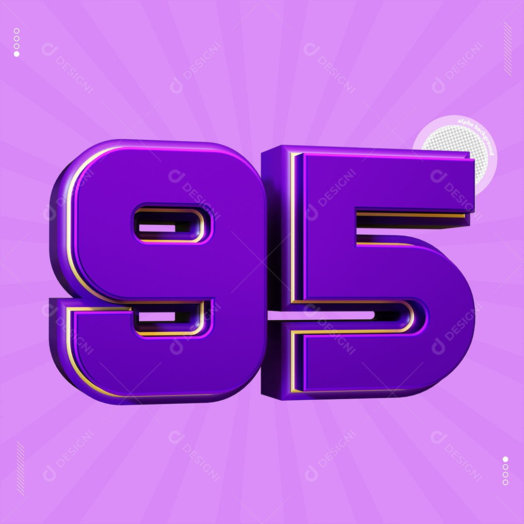 Número 3D 95 Roxo Para Composição PSD
