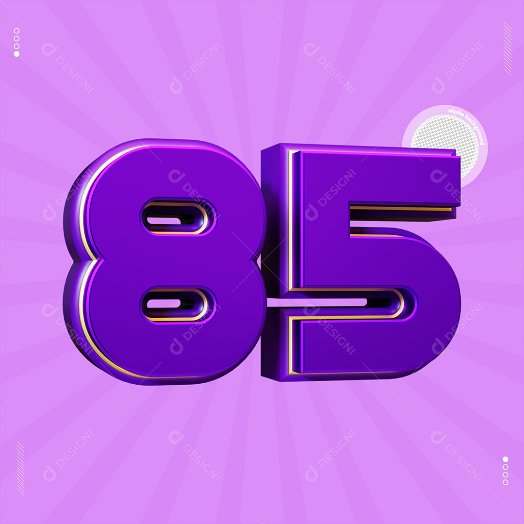 Número 3D 85 Roxo Para Composição PSD