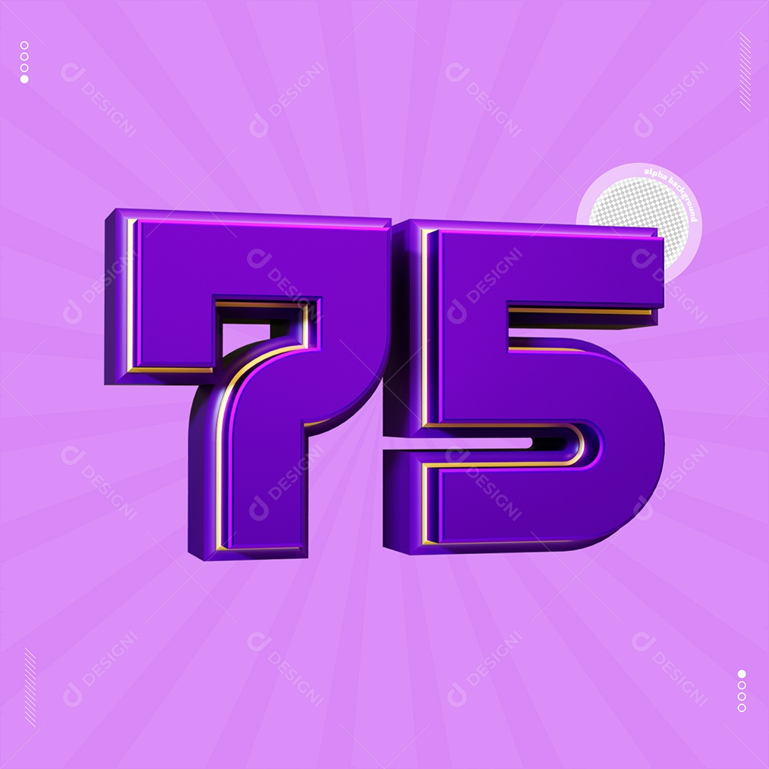 Número 3D 75 Roxo Para Composição PSD