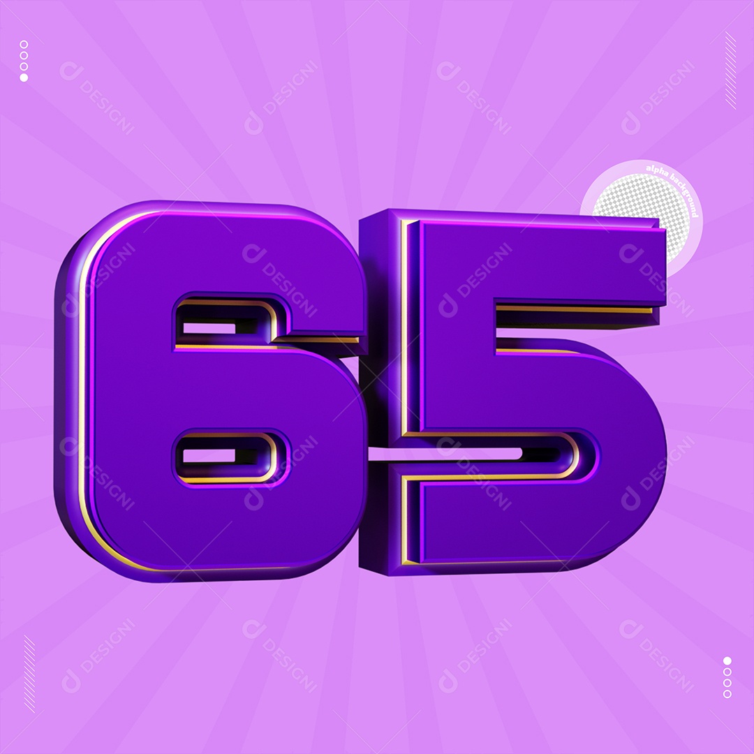 Número 3D 65 Roxo Para Composição PSD