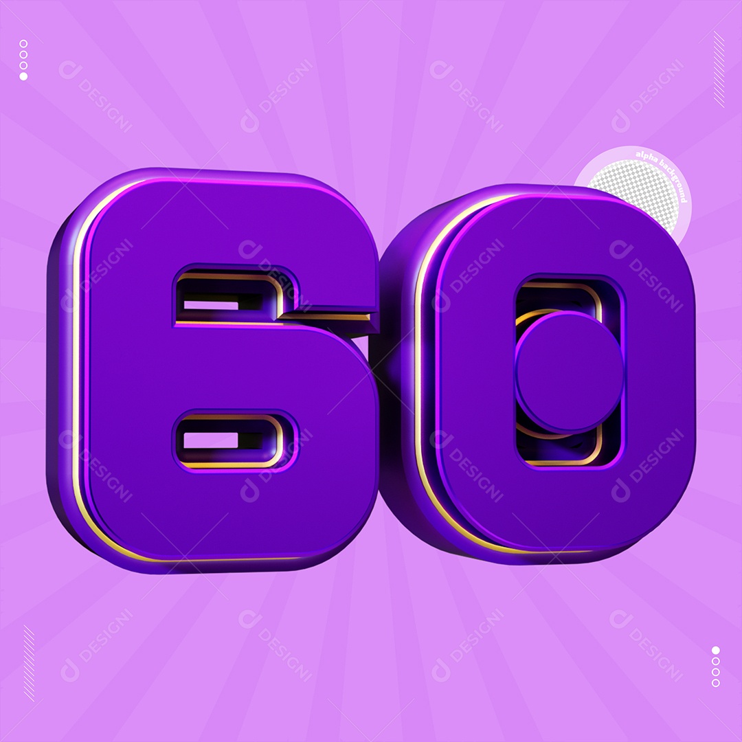 Número 3D 60 Roxo Para Composição PSD