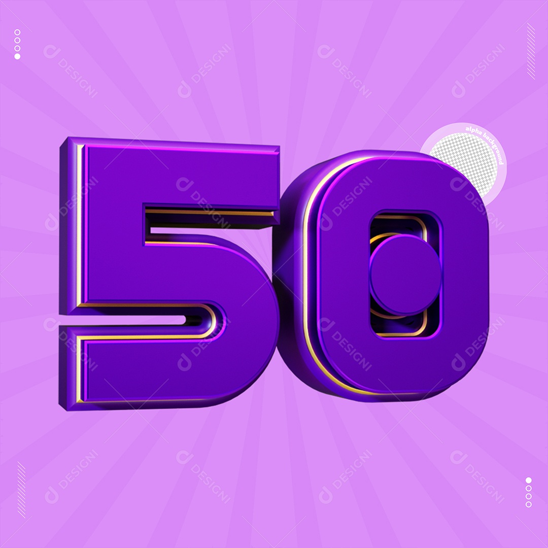 Número 3D 50 Roxo Para Composição PSD