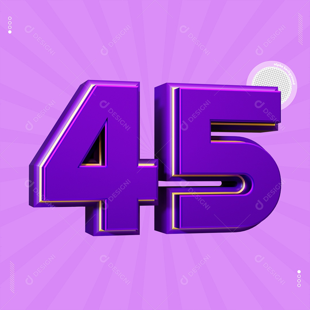 Número 3D 45  Roxo Para Composição PSD