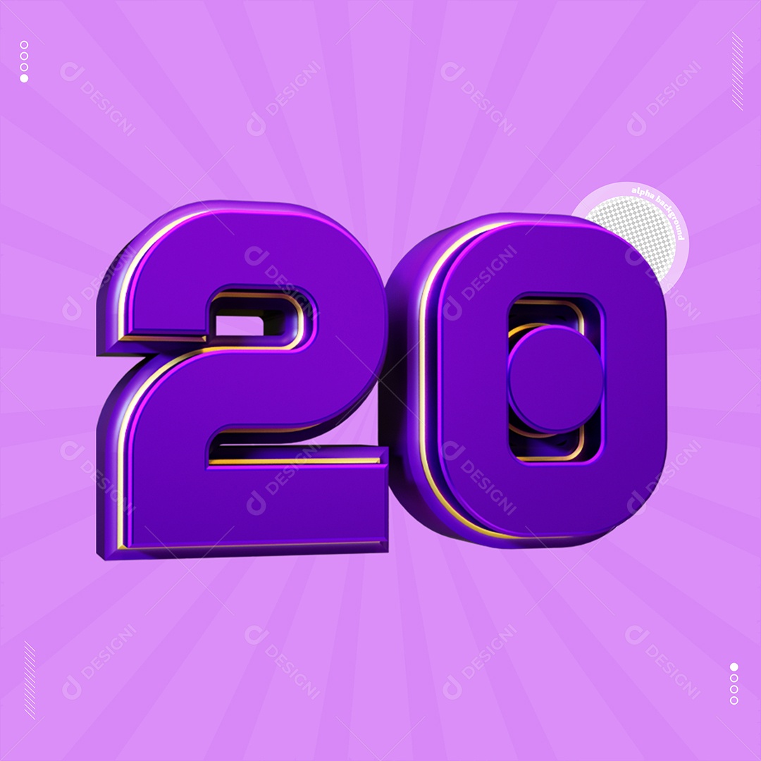 Número 3D 20 Roxo Para Composição PSD