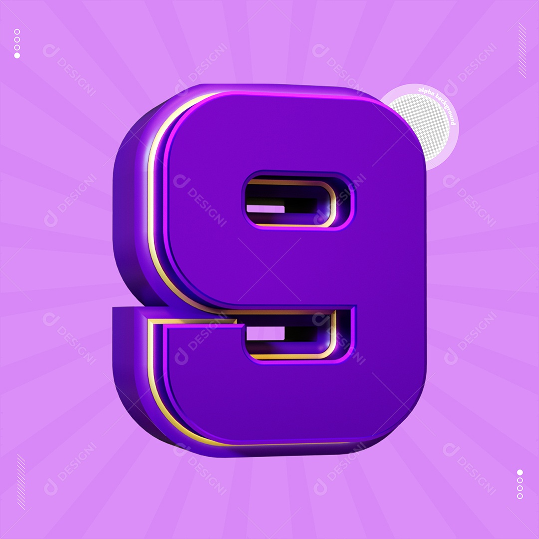 Número 3D 9 Roxo Para Composição PSD