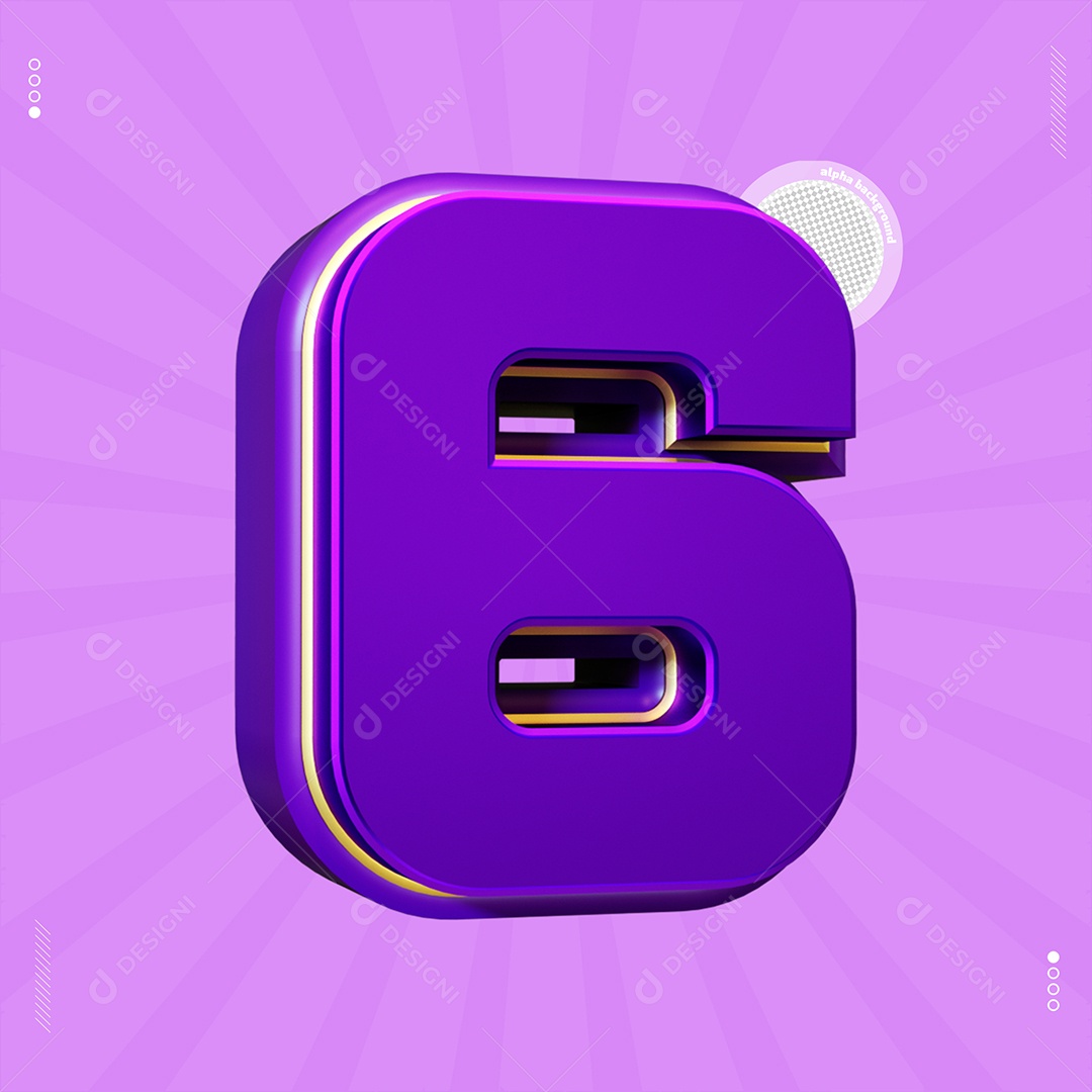 Número 3D 6 Roxo Para Composição PSD