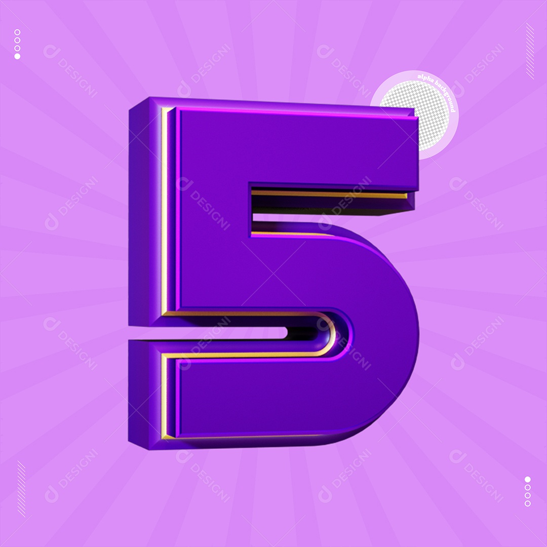 Número 3D 5 Roxo Para Composição PSD